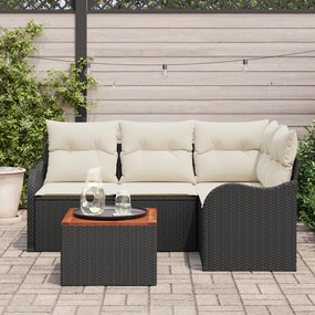 Conjunto de Sofá de Jardim de 5 Peças com Almofadas de Rattan Preto Ac
