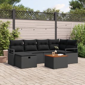 Conjunto de Sofá de Jardim vidaXL de 7 Peças com Almofadas Vime Preto,