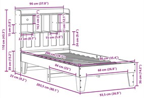 Cama sem colchão 90x200 cm pinho maciço castanho-mel