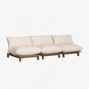 Sofá Modular Reclinável De Jardim De 3 Peças Em Madeira De Acácia Brina Beige Creme - Sklum