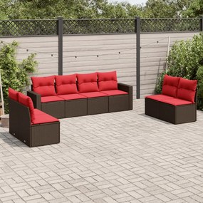 vidaXL 8 pcs conjunto sofás de jardim c/ almofadões vime PE castanho