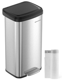 Lixeira de cozinha SONGMICS, lata de lixo de aço inoxidável de 18 galões, com tampa que permanece aberta e pedal, fechamento suave, alta, grande e compacta, prata e preta LTB520E68