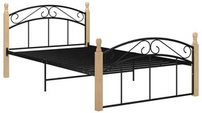 Estrutura de cama 120x200cm metal/madeira carvalho maciça preto