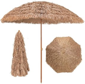 Guarda-sol 243 cm em palha Plastico PP tipo havaiano (BASE NÃO INCLUIDA) com 8 varas dobrável natural