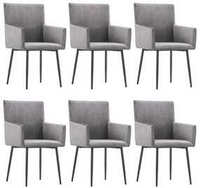 Cadeiras de jantar com apoio de braços 6 pcs veludo cinzento