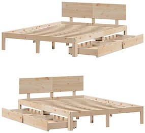 Estrutura de cama c/ gavetas 120x190 cm madeira de pinho maciça