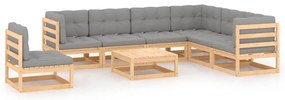 8 pcs conjunto lounge de jardim c/ almofadões pinho maciço
