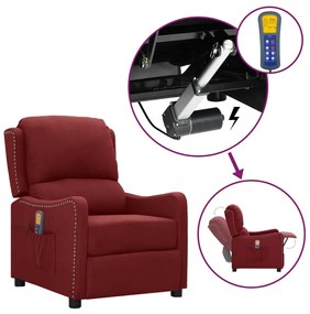 vidaXL Poltrona elevatória de massagens tecido vermelho tinto