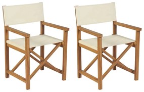 Cadeiras de realizador dobráveis 2 pcs teca maciça cor creme