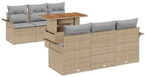 Set de Sofá para Jardim com 7 Peças e Almofadas Bege