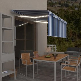 Toldo retrátil manual com estore/LED 3x2,5 m azul e branco