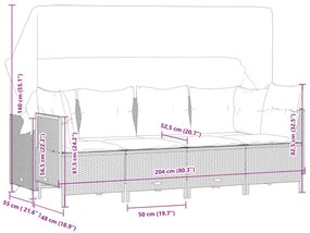 5 pcs conjunto sofás de jardim c/ almofadões vime PE cinzento