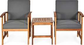 Conjunto de jardim em madeira de acácia com 3 peças e almofadas 2 sofás seccionais acolchoados com mesa de café cinzenta