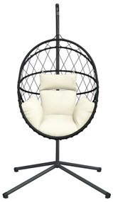 Cadeira em forma de ovo suspensa com suporte vime/aço bege