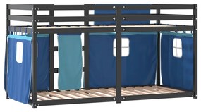Beliche com cortinas 90x190 cm madeira de pinho maciça azul
