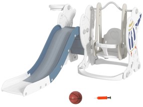 AIYAPLAY Conjunto de Escorregador e Baloiço para Crianças 3 em 1 Baloiço para Crianças de 18-48 Meses Escorregador e Cesto de Basquetebol 150x185x92 cm Branco e Azul