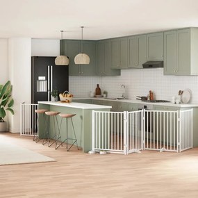 vidaXL Portão p/ cães com porta dobrável 8 painéis 640 cm álamo branco