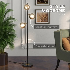 Candeeiro de pé para sala de estar em metal com 3 abajures esféricos em metal cromado, 40 W, Ø 36 x 162 cm (altura), preto e cinzento