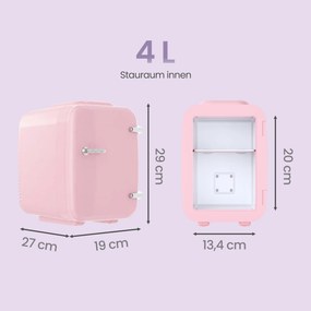 Mini-frigorífico portátil com função de refrigeração e aquecimento, 12 V/230 V, 4 L, 28 x 20,5 x 29,5 cm, rosa