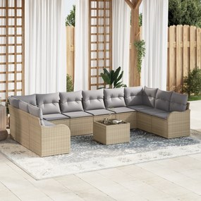 Conjunto de Sofá de Jardim vidaXL com 11 Peças e Almofadas Pretas em Vime Poliéster