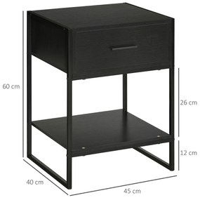 Mesa de Cabeceira Mesa Auxiliar com 1 Gaveta e Prateleira de Armazenamento Estilo Moderno para Quarto 45x40x60cm Preto