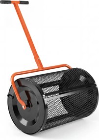 Espalhador de composto para Jardim de 31 cm com rolo para turfa e cabo em T ajustável em altura, com cesto de malha metálica para jardim ou relvado, L
