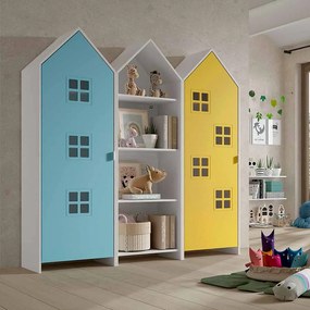 Conjunto 2 armarios Guarda Roupa infantil + estante infantil coleção CASAMI Azul e Amarelo