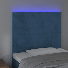 Cabeceira cama c/ luzes LED veludo 80x5x118/128cm azul-escuro