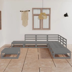vidaXL 8 pcs conjunto lounge de jardim pinho maciço cinzento