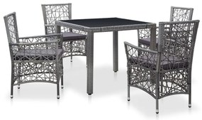 vidaXL 5 pcs conjunto de jantar para exterior vime PE cinzento