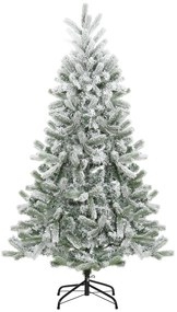 HOMCOM Árvore de Natal Nevada Artificial 150cm com 521 Ramos PVC e PE Base Dobrável e Suporte de Metal Decoração de Natal para Interiores Ø90x150cm Verde e Branco