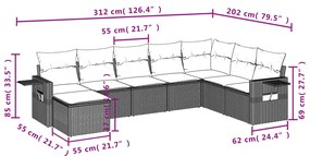 8 pcs conjunto sofás de jardim c/ almofadões vime PE cinzento