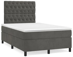 Cama boxspring com colchão 120x190 cm veludo cinzento-escuro
