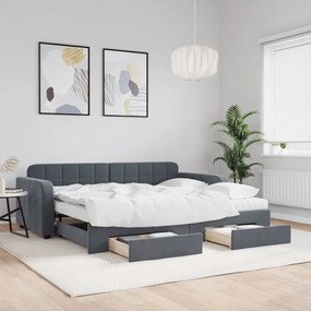 vidaXL Sofá-cama c/ gavetão e gavetas 90x200 cm veludo cinzento-escuro