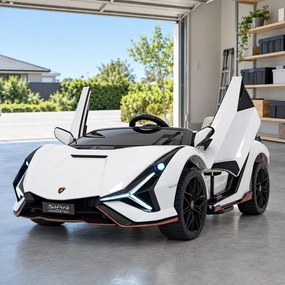 Carro elétrico para Crianças 2 Lugares Lamborghini SIAN 24V 4x4 Rodas Espuma EVA, Assento couro ecológico Branco