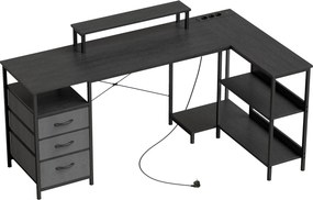 HOMCOM Mesa em forma de L, escrivaninha de canto reversível com gavetas e prateleiras, 170 cm, Preto | Aosom Portugal