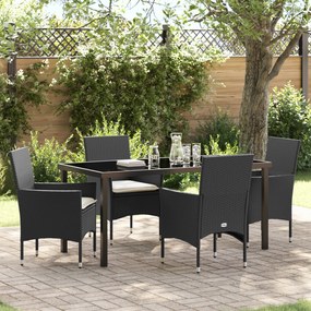 Conjunto de Jantar de Jardim vidaXL com Almofadas de Rattan Poliéster Preto