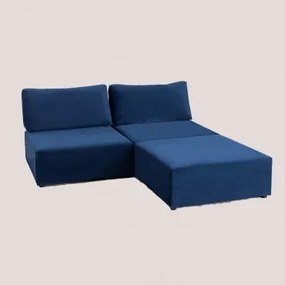 Sofá Modular de 2 peças com Puff em veludo Kata Azul - Sklum