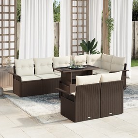vidaXL Conjunto de Sofás de Jardim 9 Peças com Almofadas Castanho Poliratan