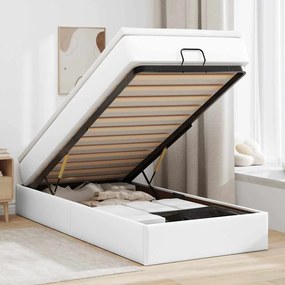vidaXL Estrutura de cama otomana com colchão branco couro falso