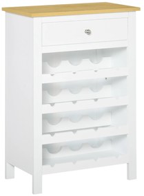 Aparador de Cozinha Moderno com 1 Gaveta e 4 Suportes para 16 Garrafas de Vinho Armário Auxiliar para Sala de Estar Anti-Tombo 55x30x80cm Branco