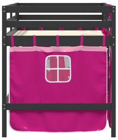 Cama alta p/ criança c/ cortinas 90x200 cm pinho maciço rosa