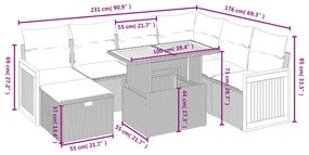 8 pcs conjunto sofás de jardim com almofadões vime PE preto