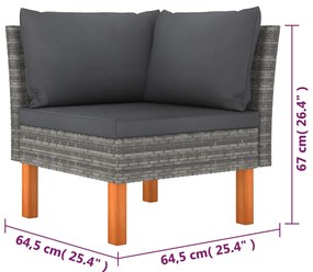 6 pcs conjunto lounge de jardim c/ almofadões vime PE cinzento