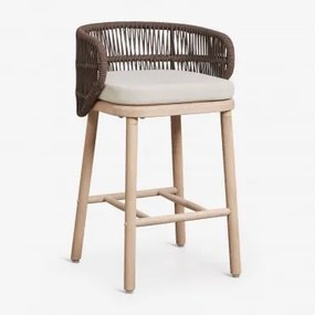 Pack De 2 Bancos Altos Em Madeira De Acácia E Corda Trançada Capri Castanho Chocolate & ↑65 Cm - Sklum