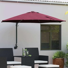 vidaXL Parasol de Jardim Montado na Parede Bordeaux Vermelho 250 cm