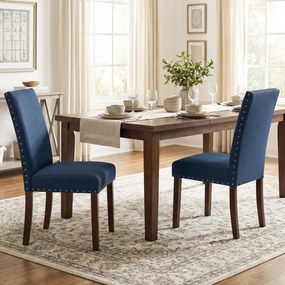 Conjunto de 2 Cadeiras de Jantar Estofadas, 44,5 x 67 x 96 cm, Assento e Encosto Acolchoados, Azul-marinho