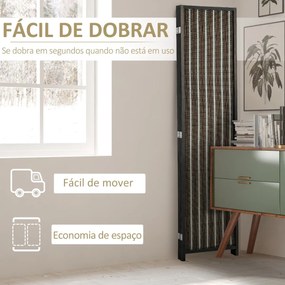 Biombo de 4 Painéis de Bambú Separador de Ambientes Dobrável Divisória para Espaços 180x180cm Marrom e Preto