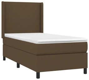 Cama box spring c/ colchão/LED 90x190 cm tecido castanho-escuro