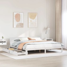 Estrutura de cama c/ gavetas 180x200 cm pinho maciça branco